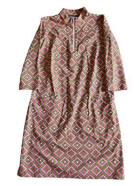Katherine Way Women' Sz M Geometric Print Long-Sleeve Dress With Pockets